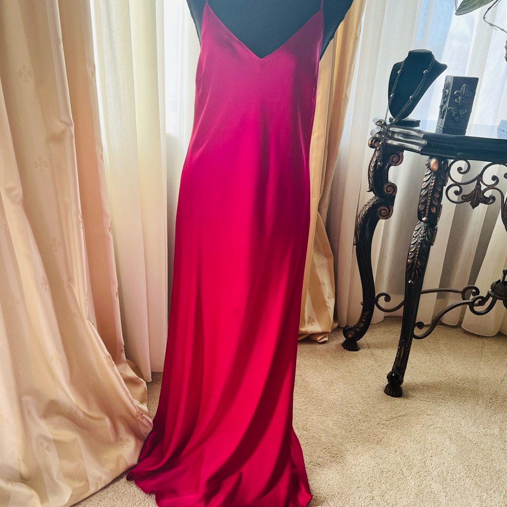 Bcbgmaxazria Sleeveless Satin Strappy Slip Maxi Dress Fuchsia